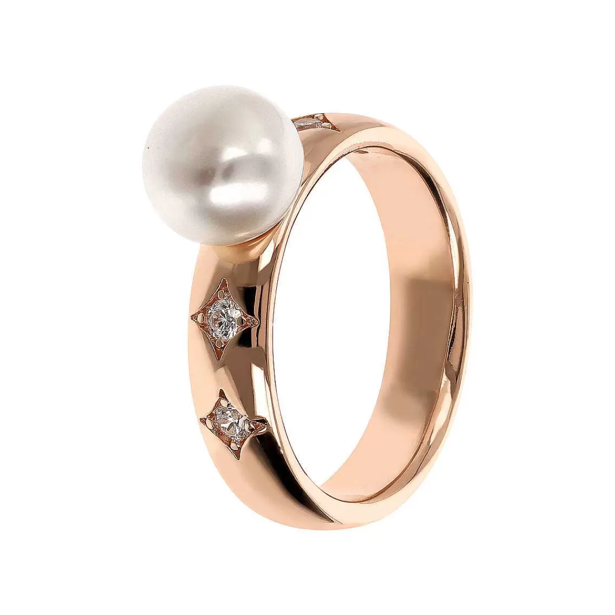 Store Anello A Fascia Con Etoile E Perla Bottone D'Acqua Dolce Bianca O 8 Mm Anelli
