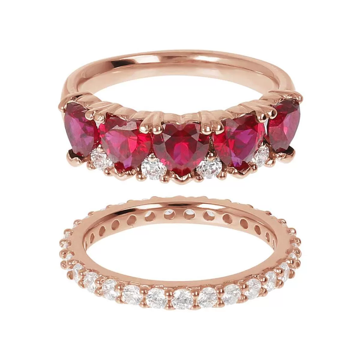 Sale Anello Bicolore Con Cuori Di Zirconi Anelli