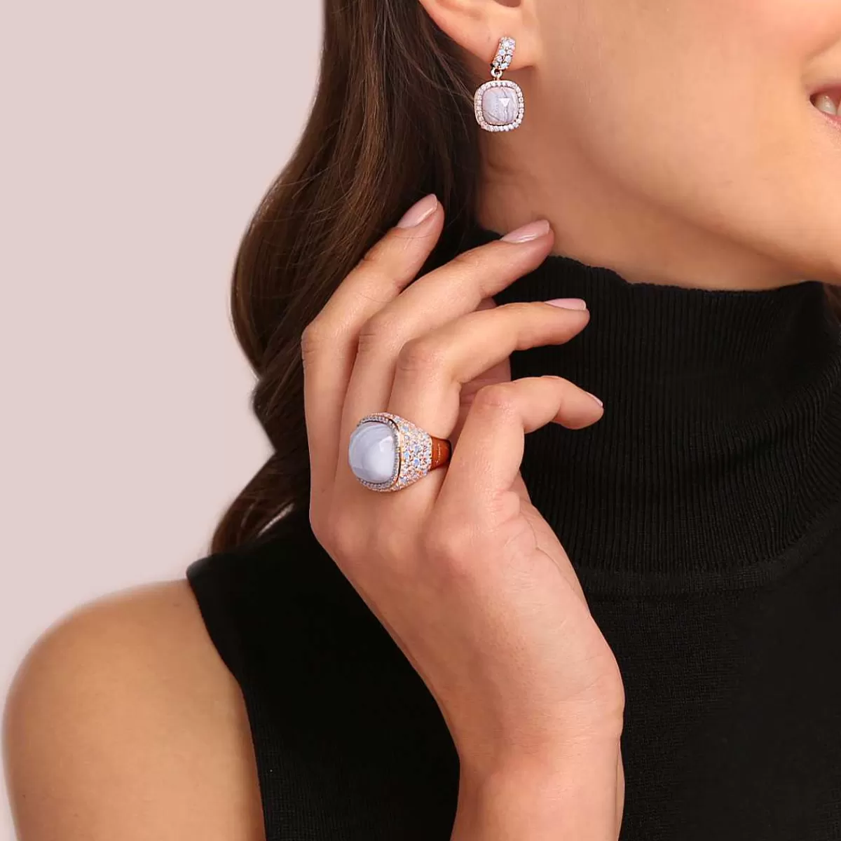 Best Anello Chevalier Con Pave Quadrato Di Pietre Naturali E Cubic Zirconia Anelli