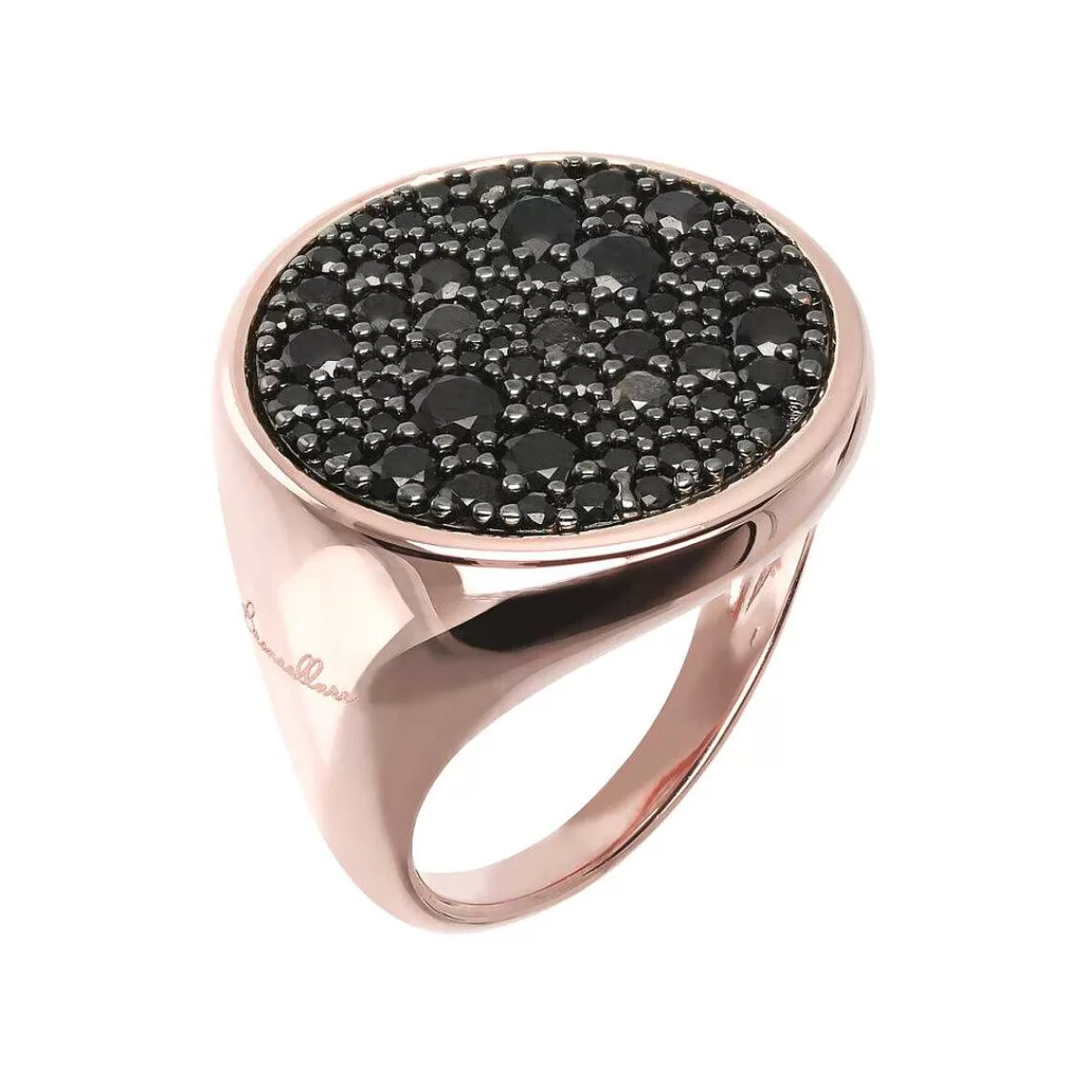 Outlet Anello Chevalier Grande Con Pave Rotondo In Spinello Nero O Zirconi Cubici Anelli