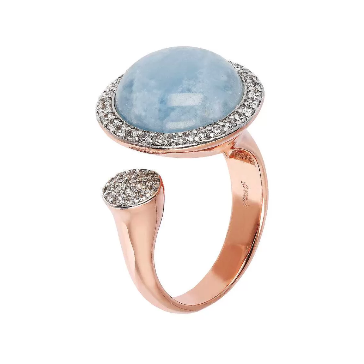 New Anello Contrarie Con Pietra Naturale Tonda E Pave Di Cubic Zirconia Anelli