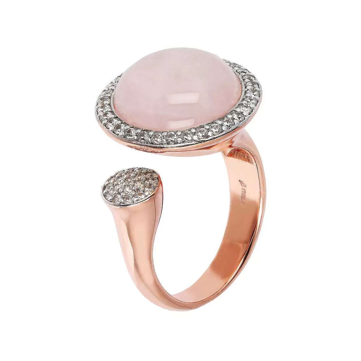 New Anello Contrarie Con Pietra Naturale Tonda E Pave Di Cubic Zirconia Anelli