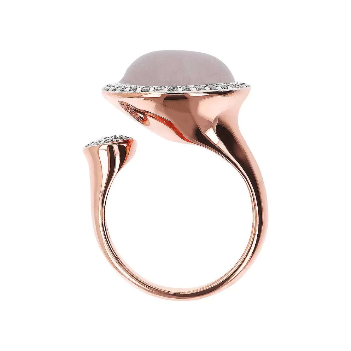 New Anello Contrarie Con Pietra Naturale Tonda E Pave Di Cubic Zirconia Anelli