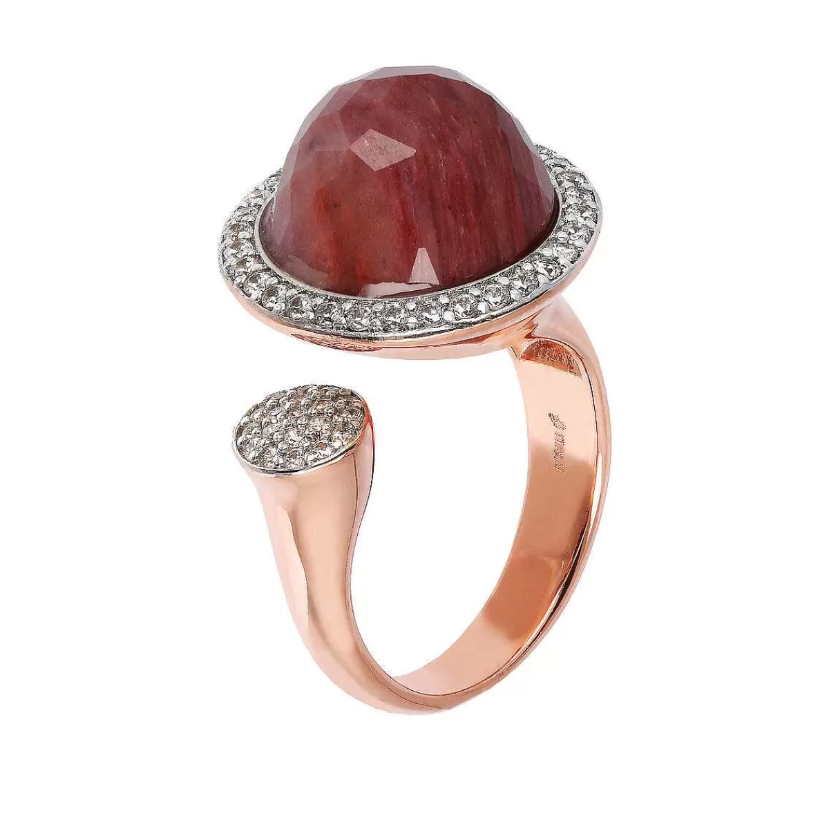 New Anello Contrarie Con Pietra Naturale Tonda E Pave Di Cubic Zirconia Anelli