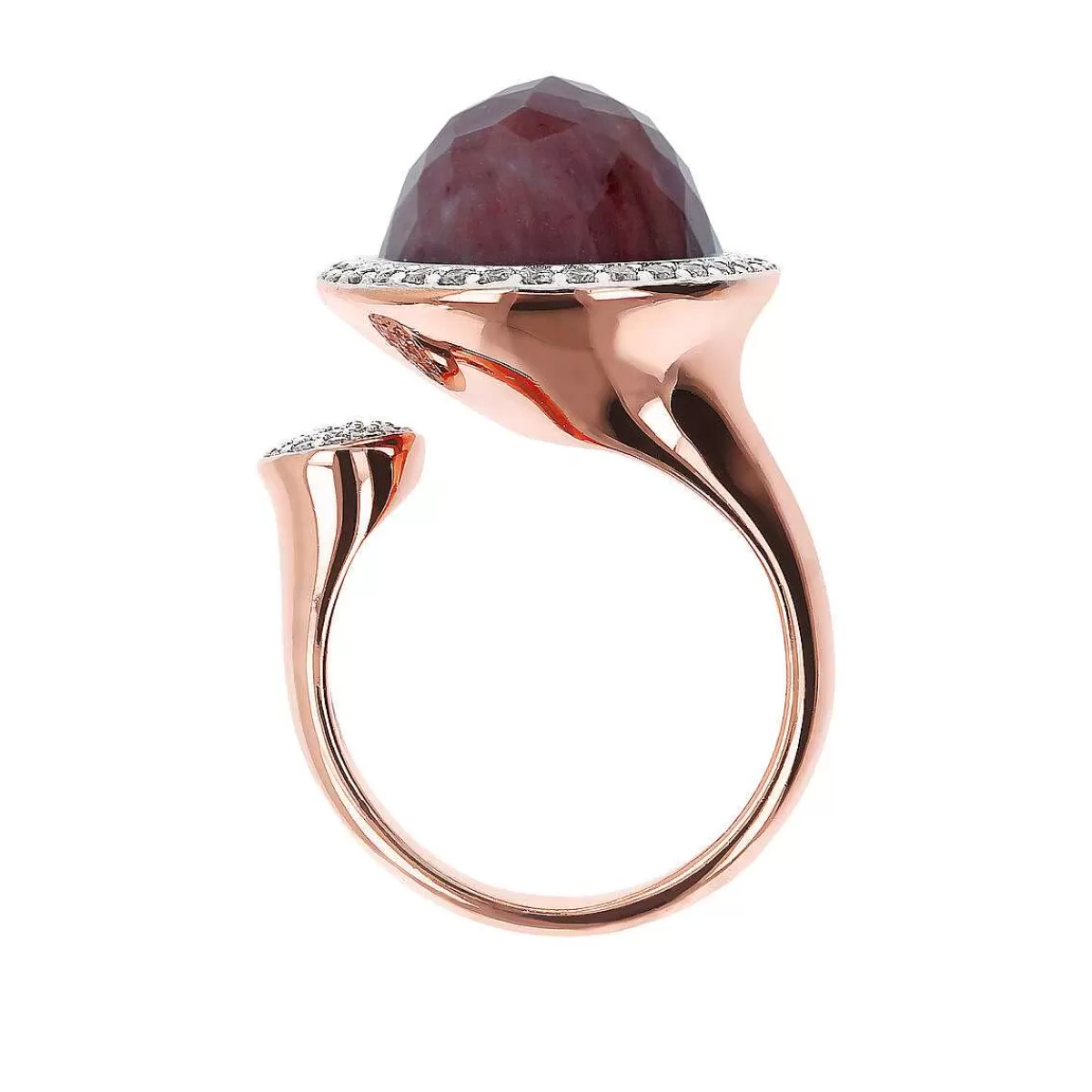 New Anello Contrarie Con Pietra Naturale Tonda E Pave Di Cubic Zirconia Anelli