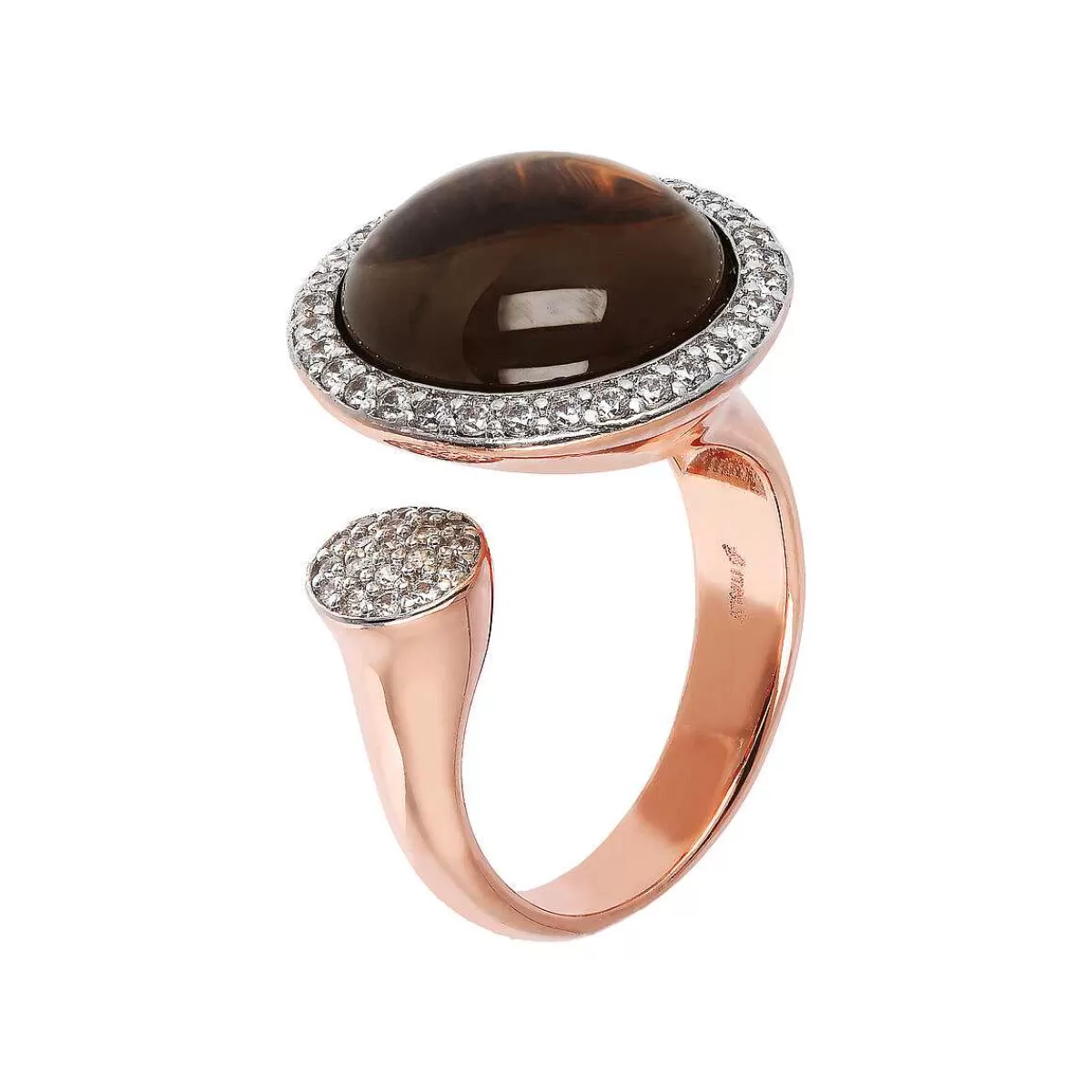 New Anello Contrarie Con Pietra Naturale Tonda E Pave Di Cubic Zirconia Anelli