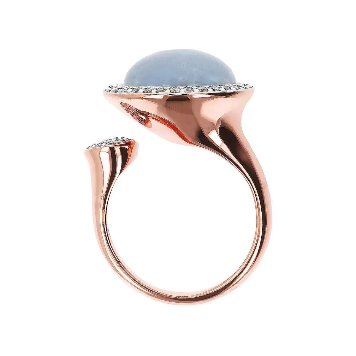 New Anello Contrarie Con Pietra Naturale Tonda E Pave Di Cubic Zirconia Anelli