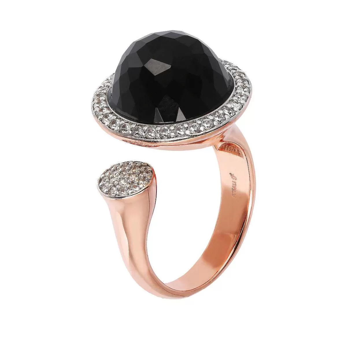 New Anello Contrarie Con Pietra Naturale Tonda E Pave Di Cubic Zirconia Anelli