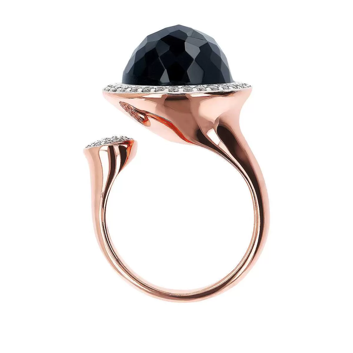 New Anello Contrarie Con Pietra Naturale Tonda E Pave Di Cubic Zirconia Anelli