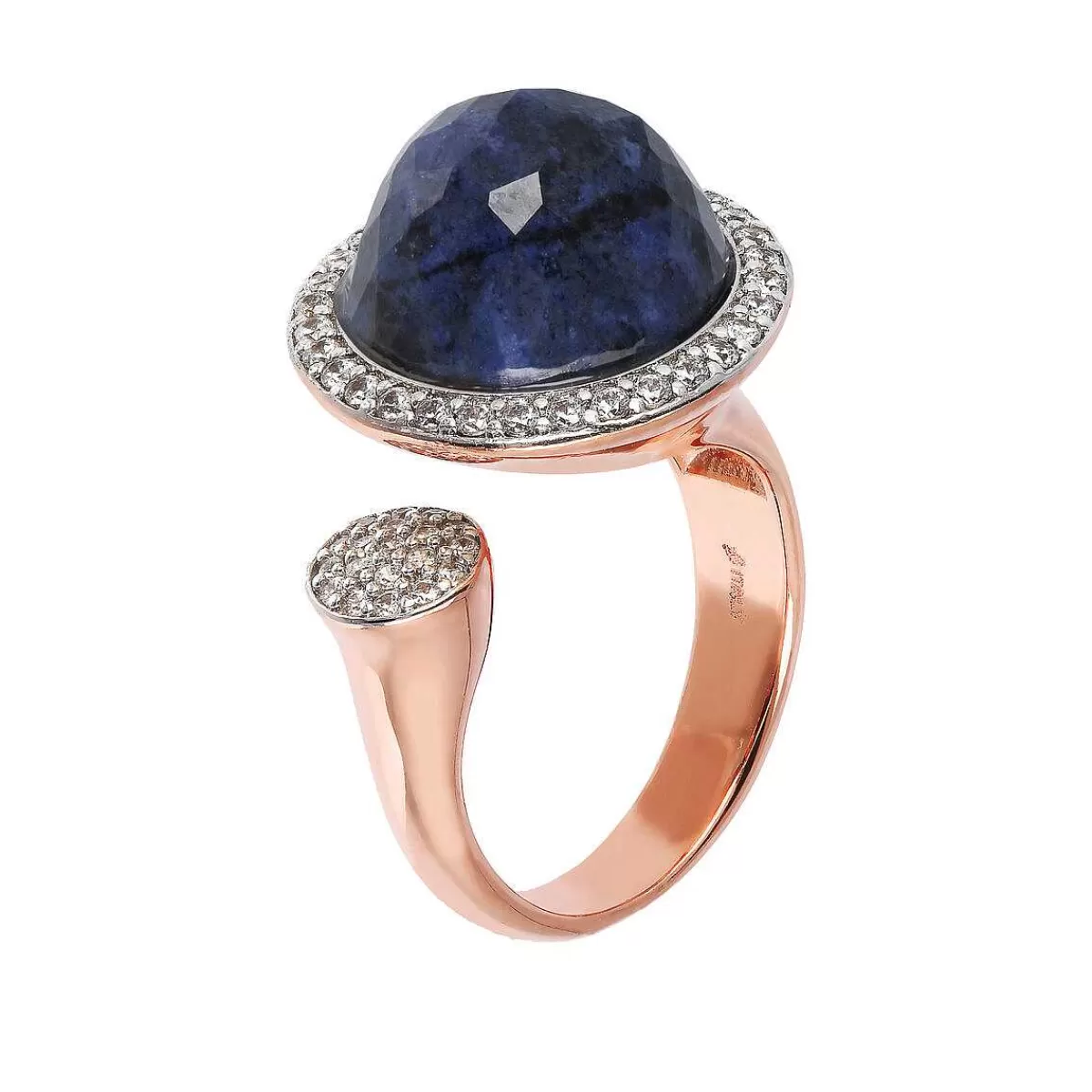 New Anello Contrarie Con Pietra Naturale Tonda E Pave Di Cubic Zirconia Anelli