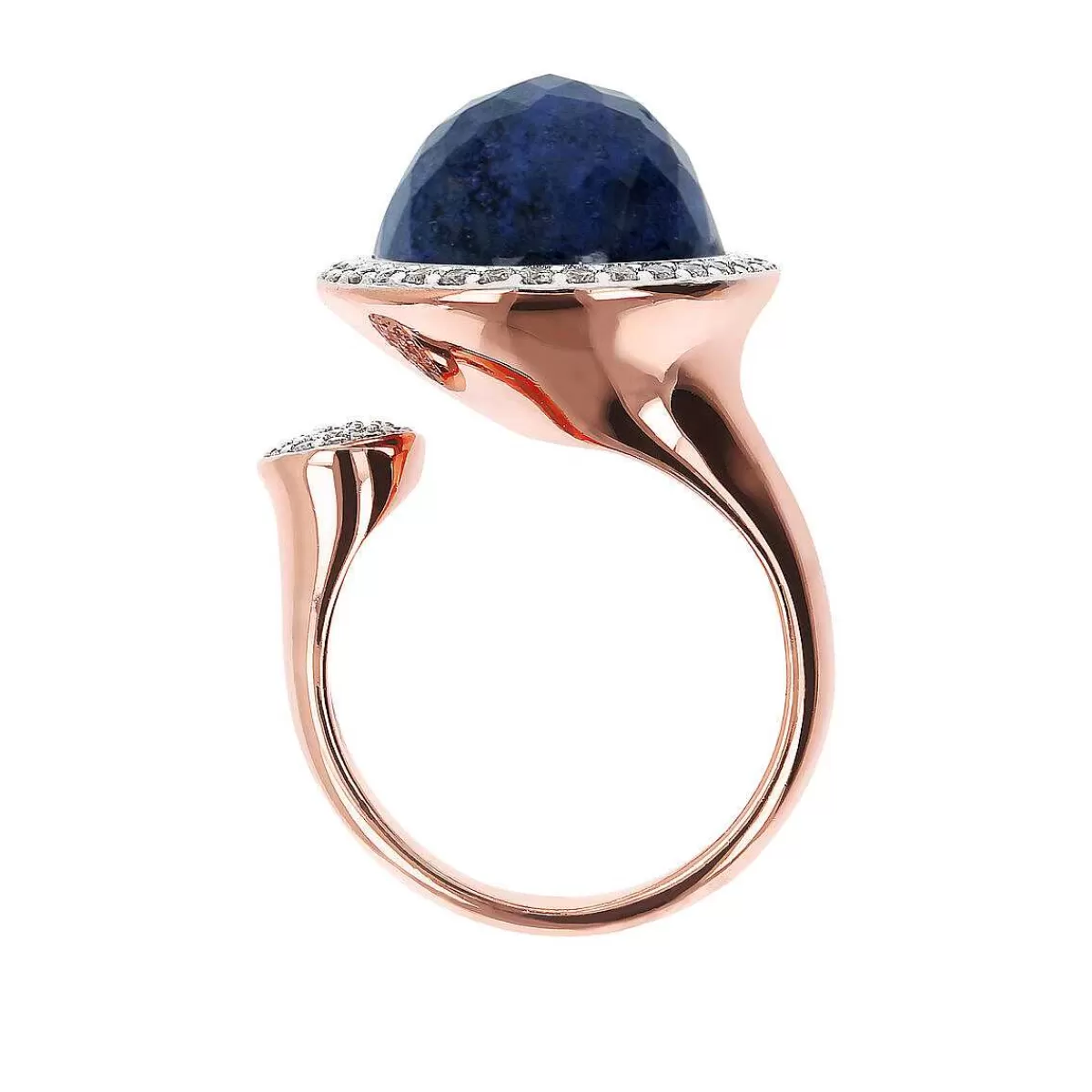 New Anello Contrarie Con Pietra Naturale Tonda E Pave Di Cubic Zirconia Anelli
