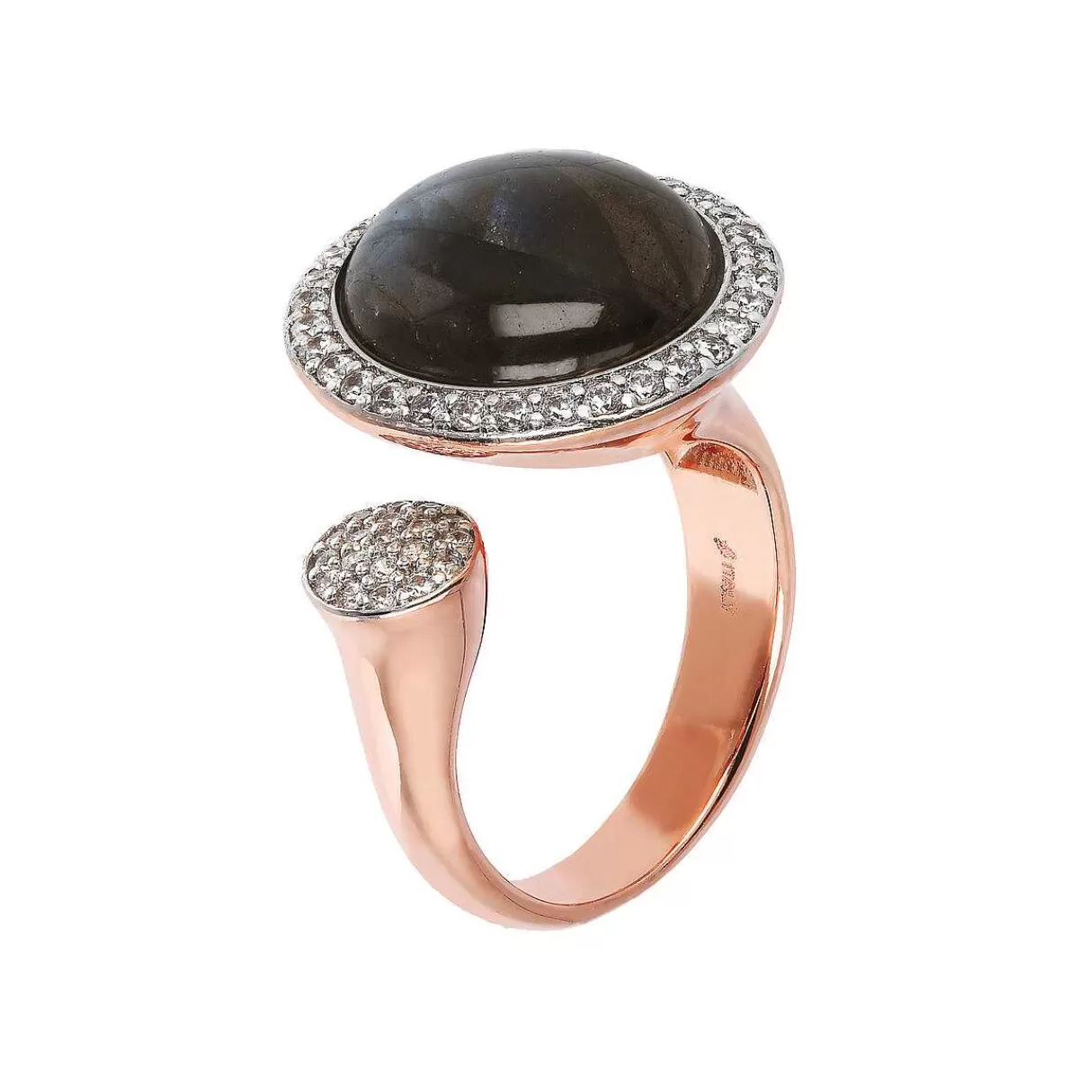 New Anello Contrarie Con Pietra Naturale Tonda E Pave Di Cubic Zirconia Anelli