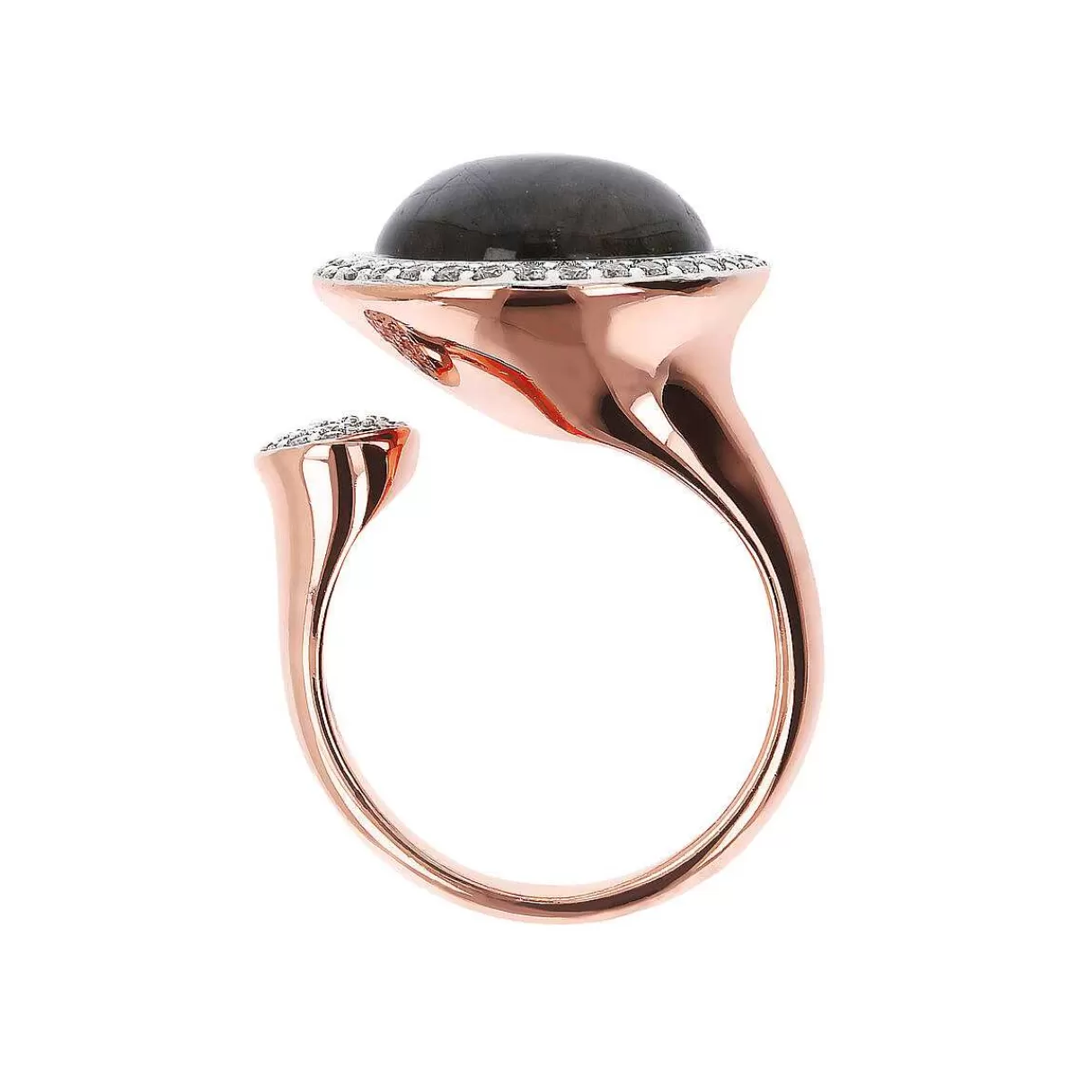 New Anello Contrarie Con Pietra Naturale Tonda E Pave Di Cubic Zirconia Anelli
