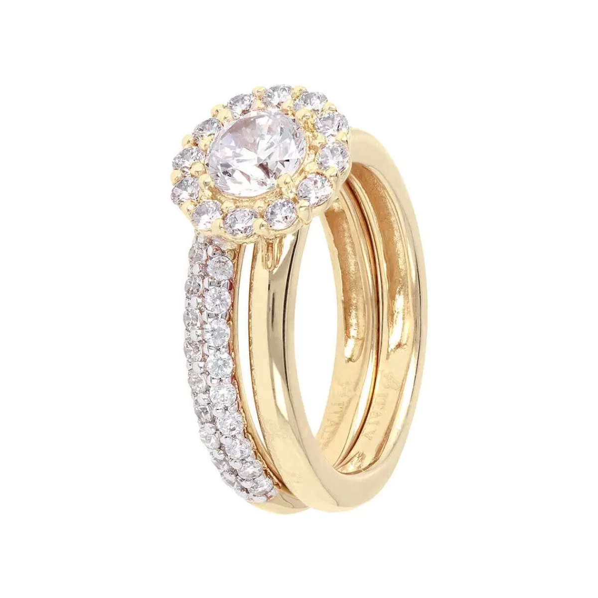 Fashion Anello Dorato Con Fascia E Fiore In Zirconi Cubici Anelli