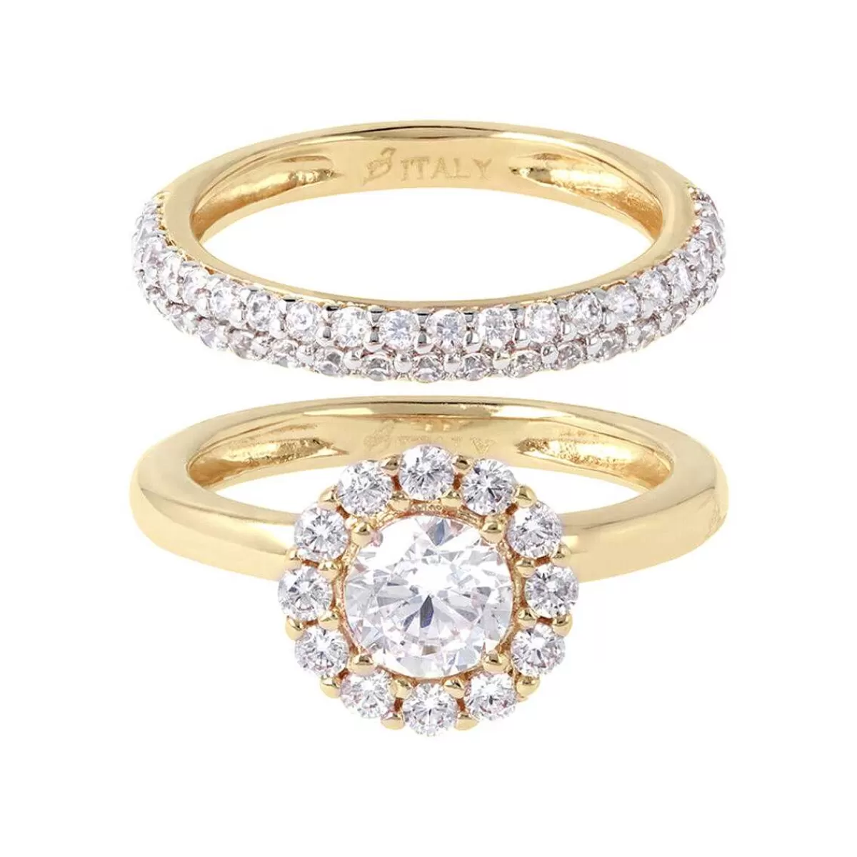 Fashion Anello Dorato Con Fascia E Fiore In Zirconi Cubici Anelli