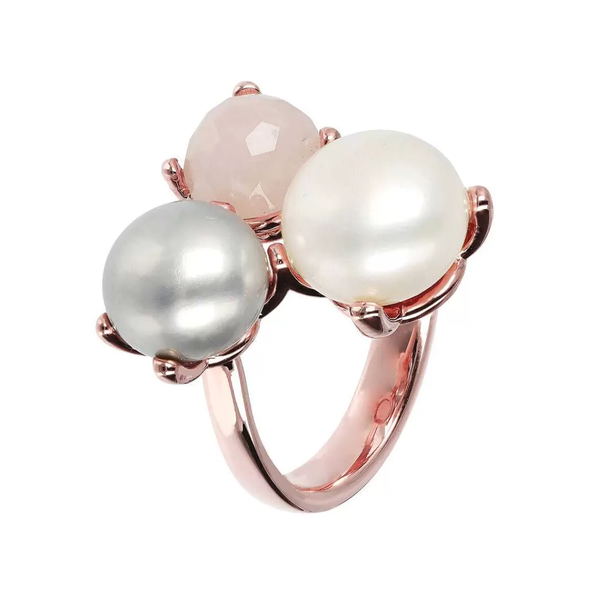 New Anello Trilogy Con Pietre Naturali E Perle Coltivate D'Acqua Dolce O 9/10 Mm Anelli