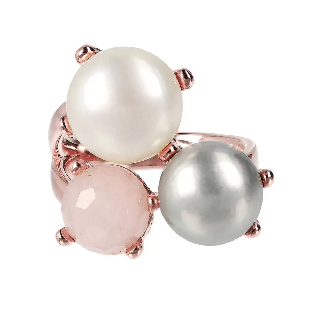 New Anello Trilogy Con Pietre Naturali E Perle Coltivate D'Acqua Dolce O 9/10 Mm Anelli