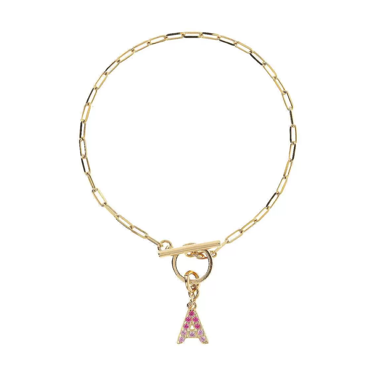 Discount Bracciale A Catena Forzatina Dorata Con Pendente Lettera In Pave Di Zirconi Bracciali