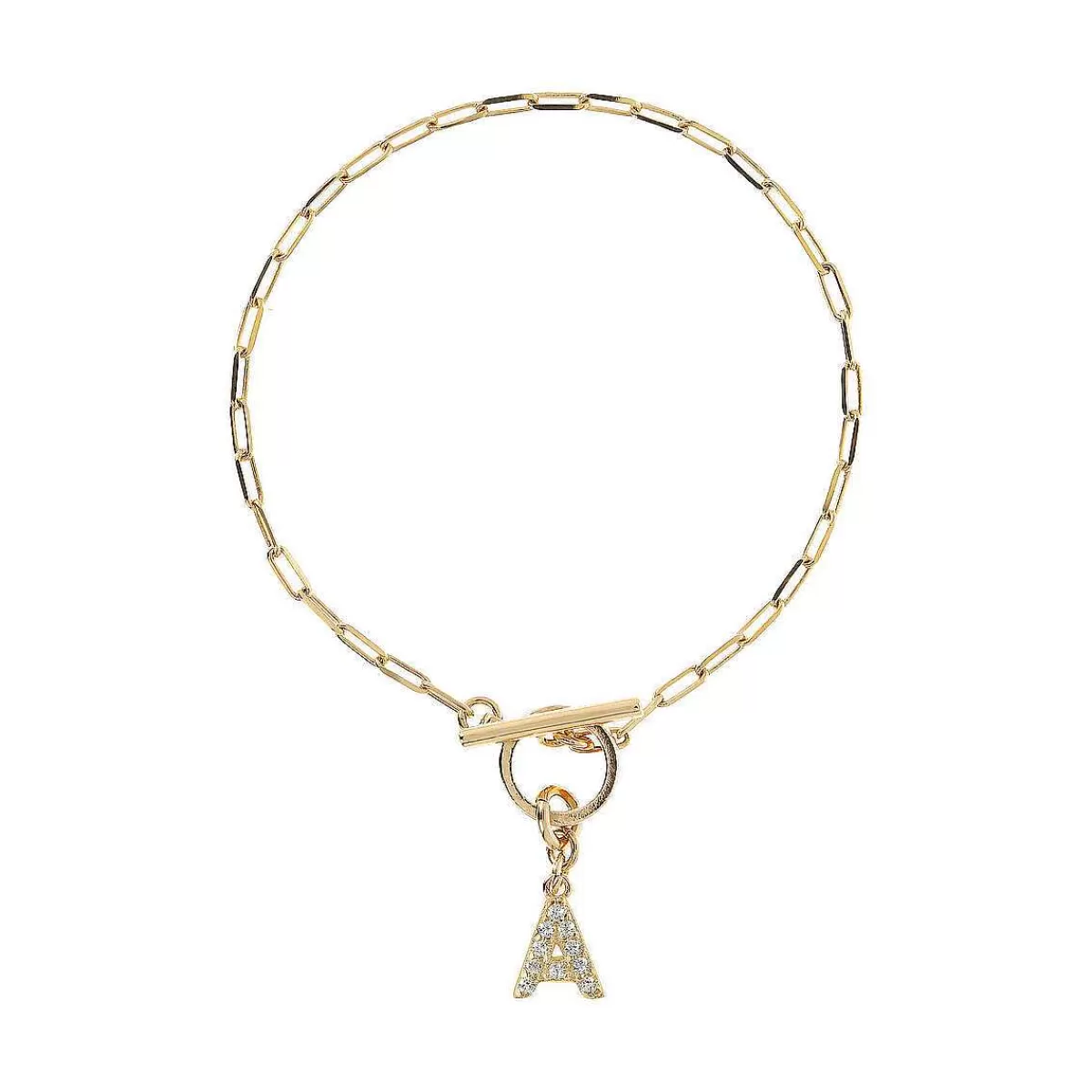 Discount Bracciale A Catena Forzatina Dorata Con Pendente Lettera In Pave Di Zirconi Bracciali
