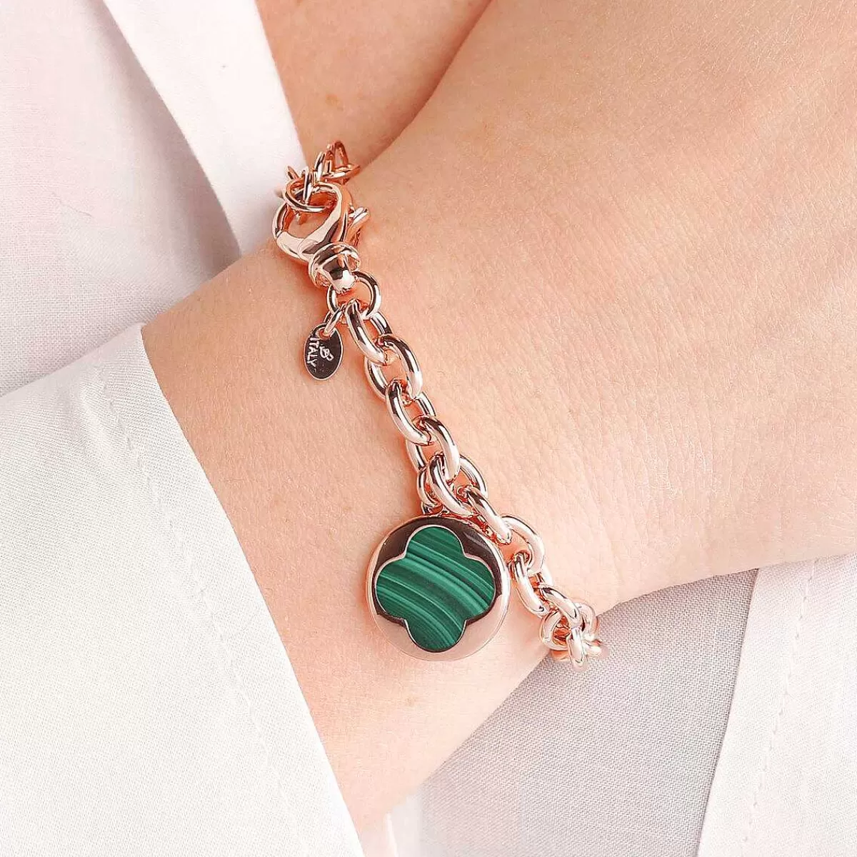 Cheap Bracciale A Catena Rolo Con Pendente Quadrifoglio In Pietra Naturale Bracciali