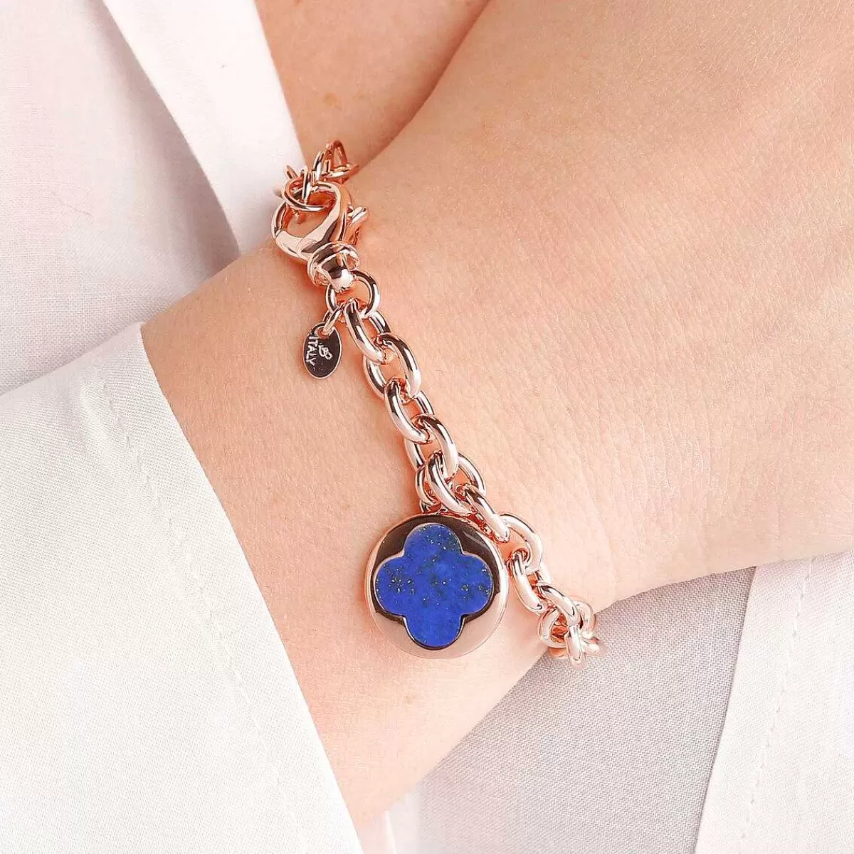 Cheap Bracciale A Catena Rolo Con Pendente Quadrifoglio In Pietra Naturale Bracciali