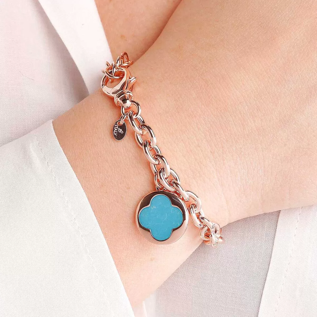 Cheap Bracciale A Catena Rolo Con Pendente Quadrifoglio In Pietra Naturale Bracciali