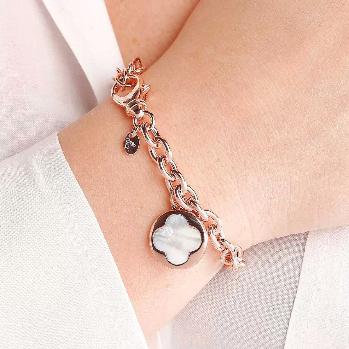 Cheap Bracciale A Catena Rolo Con Pendente Quadrifoglio In Pietra Naturale Bracciali