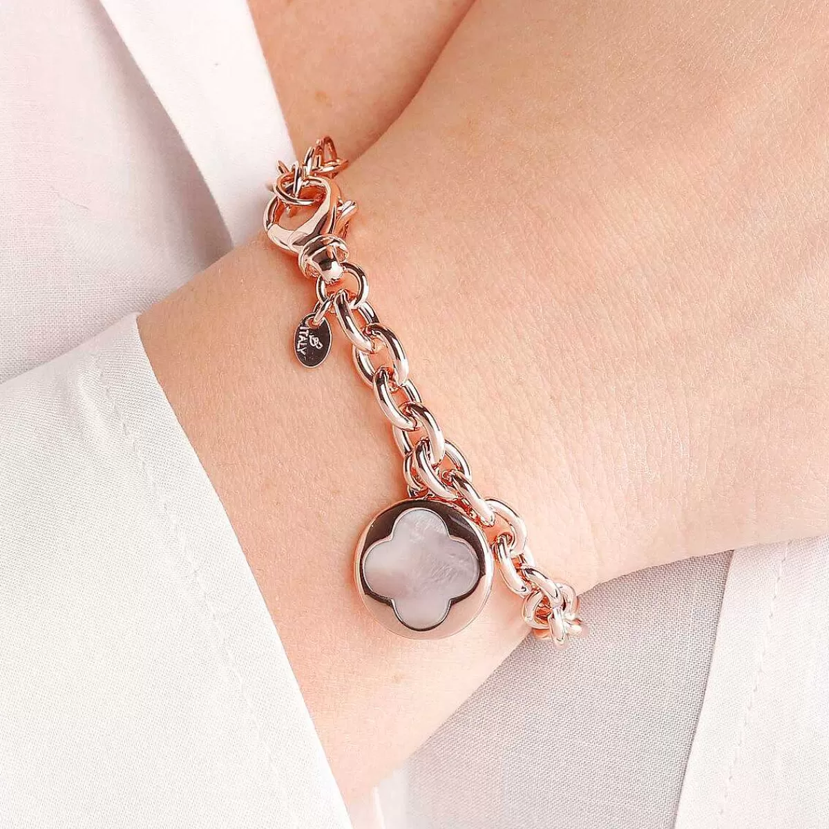 Cheap Bracciale A Catena Rolo Con Pendente Quadrifoglio In Pietra Naturale Bracciali