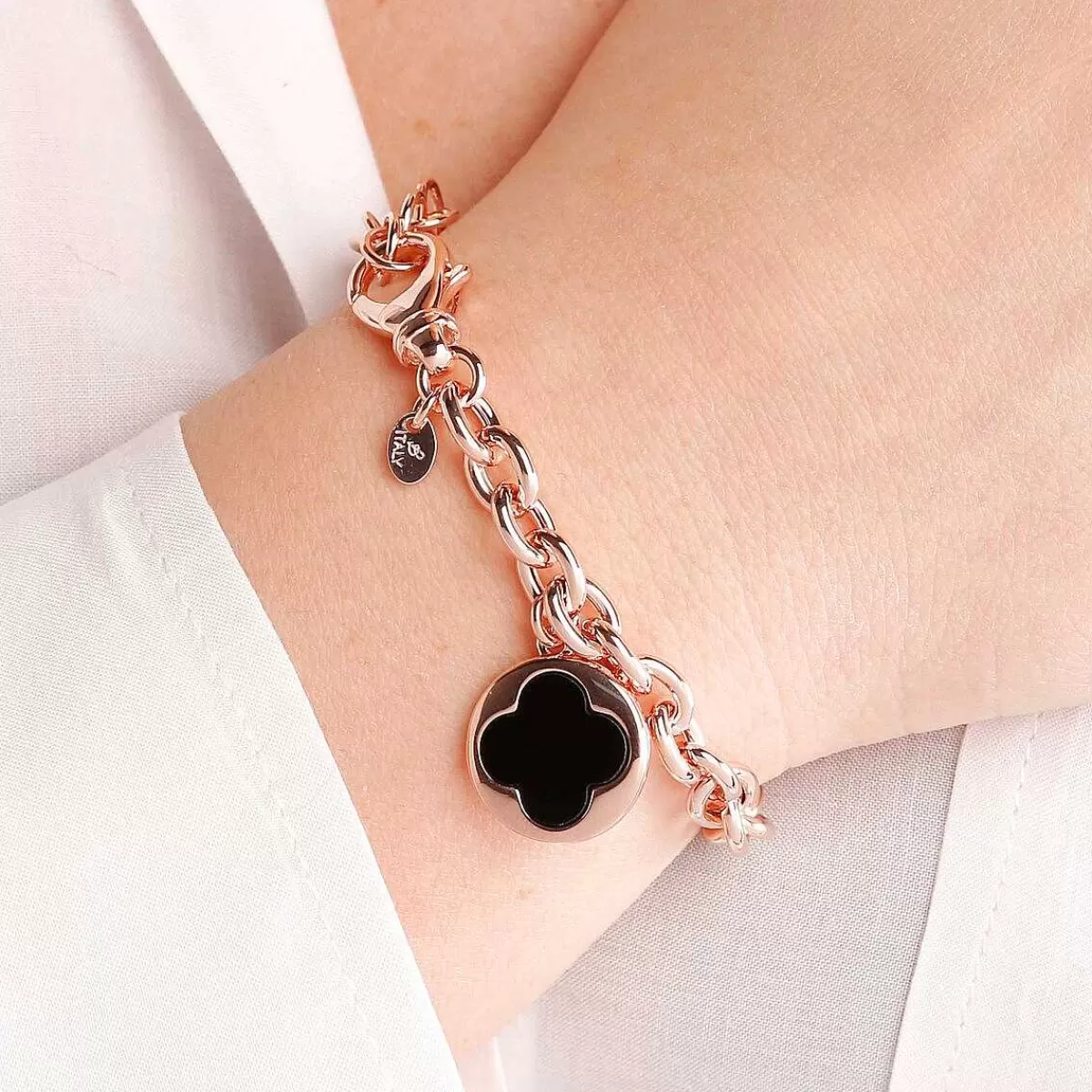 Cheap Bracciale A Catena Rolo Con Pendente Quadrifoglio In Pietra Naturale Bracciali