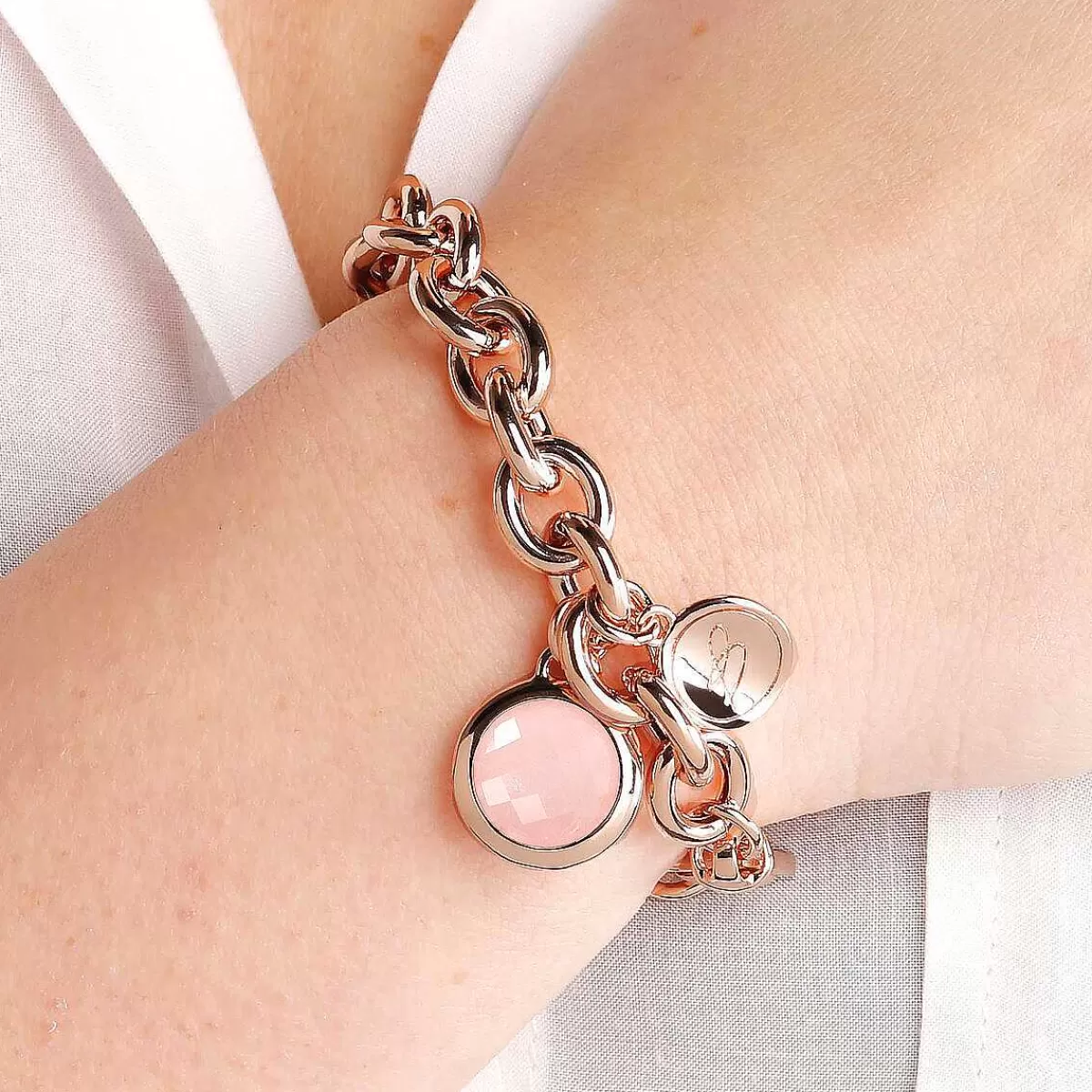 Store Bracciale A Catena Rolo Con Pendente Rotondo In Pietra Naturale Bracciali