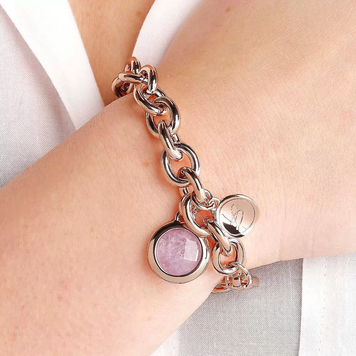 Store Bracciale A Catena Rolo Con Pendente Rotondo In Pietra Naturale Bracciali