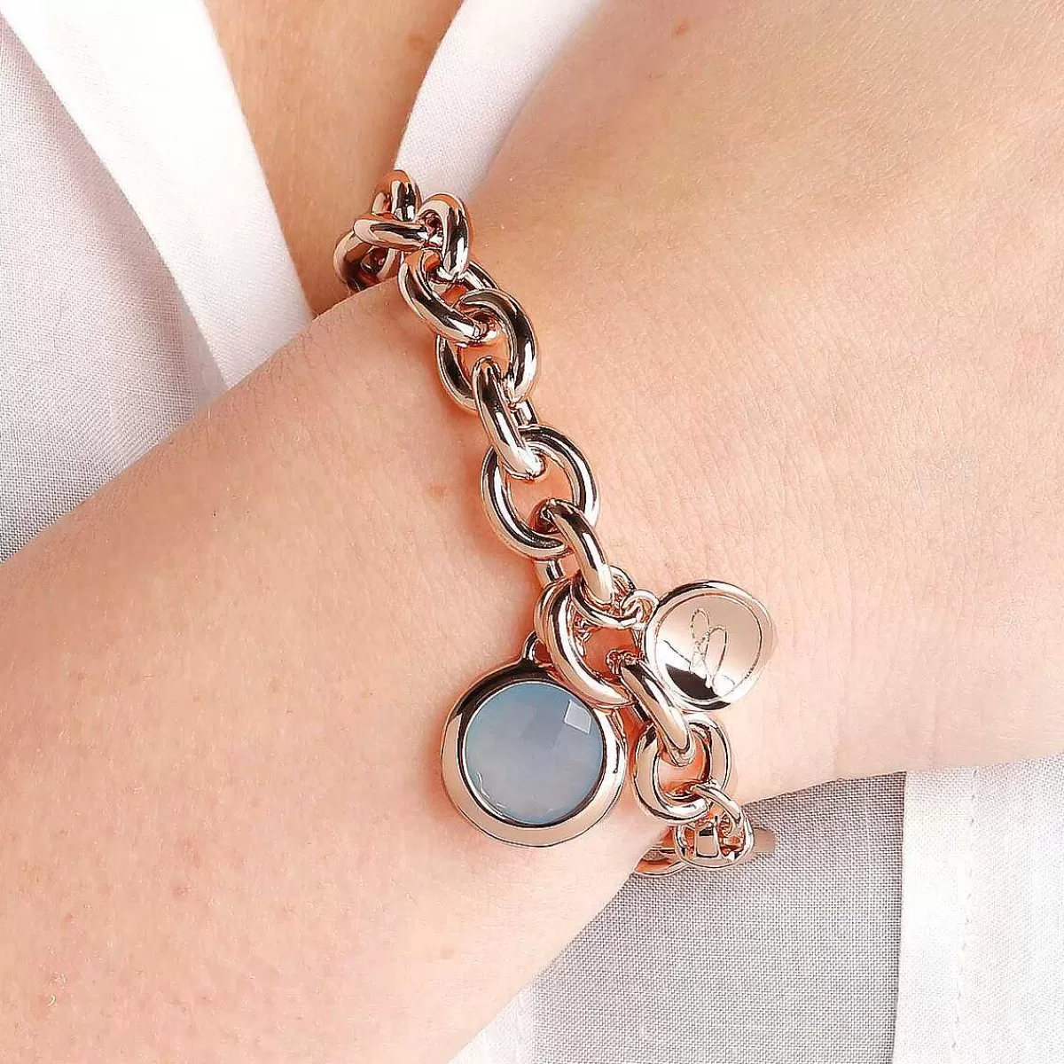 Store Bracciale A Catena Rolo Con Pendente Rotondo In Pietra Naturale Bracciali