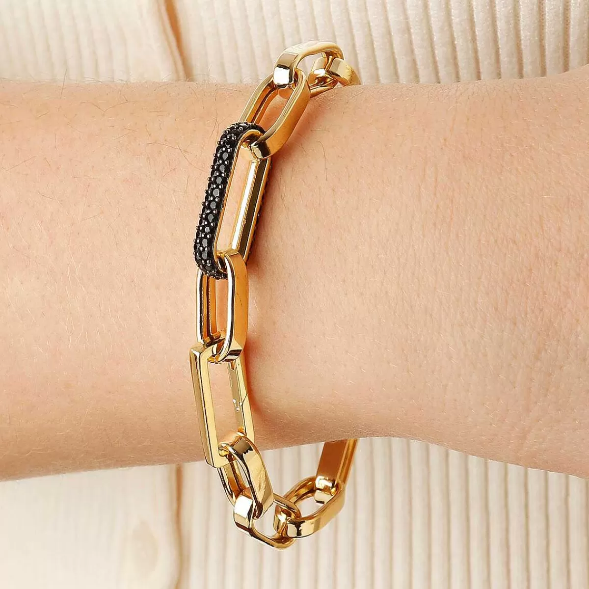 Online Bracciale A Catena Spessa Con Graffetta Dorata Ed Elemento In Pave Bracciali