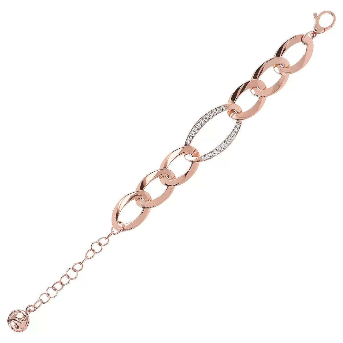 New Bracciale A Maglie Ovali Con Elemento In Pave Di Zirconi Bracciali
