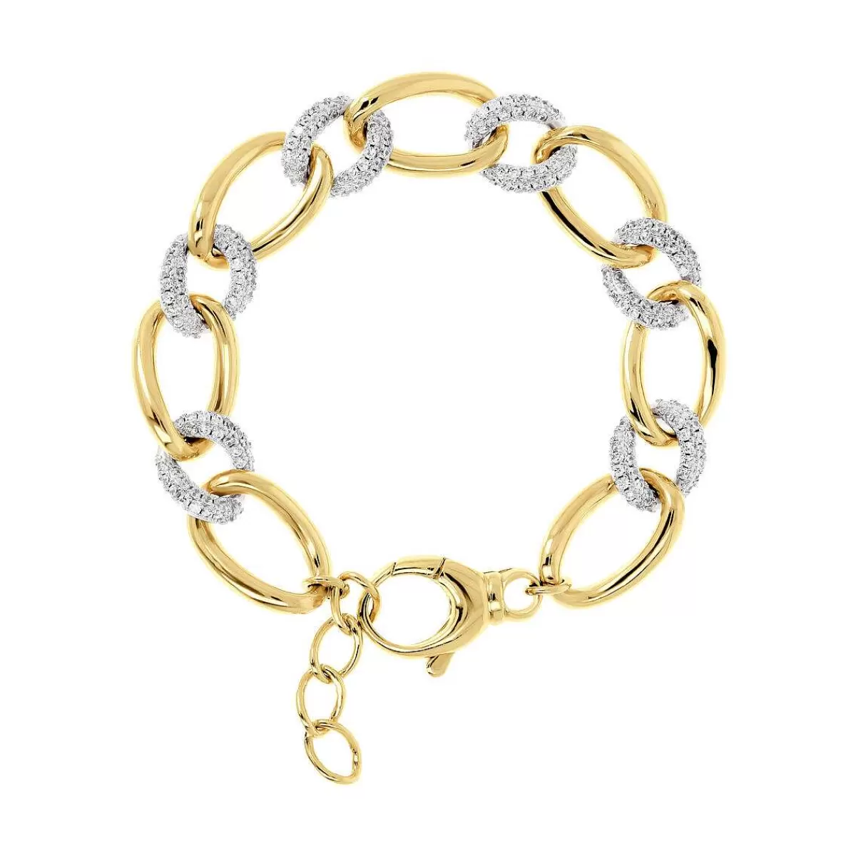 Hot Bracciale A Maglie Ovali Dorate Ed Elementi In Pave Di Zirconi Bracciali