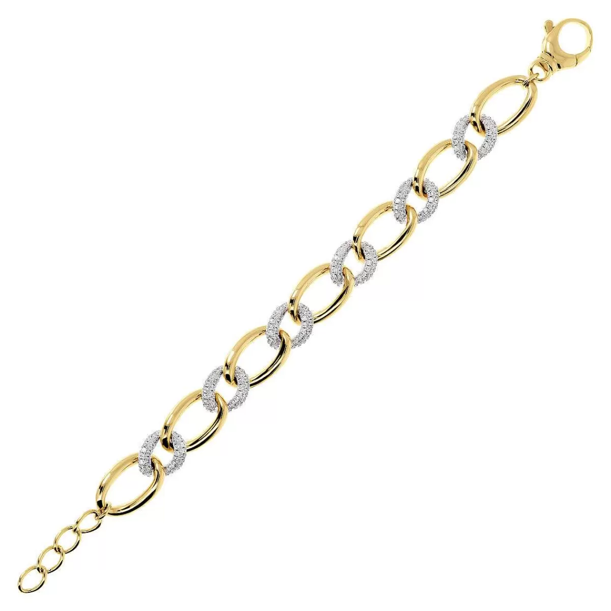 Hot Bracciale A Maglie Ovali Dorate Ed Elementi In Pave Di Zirconi Bracciali