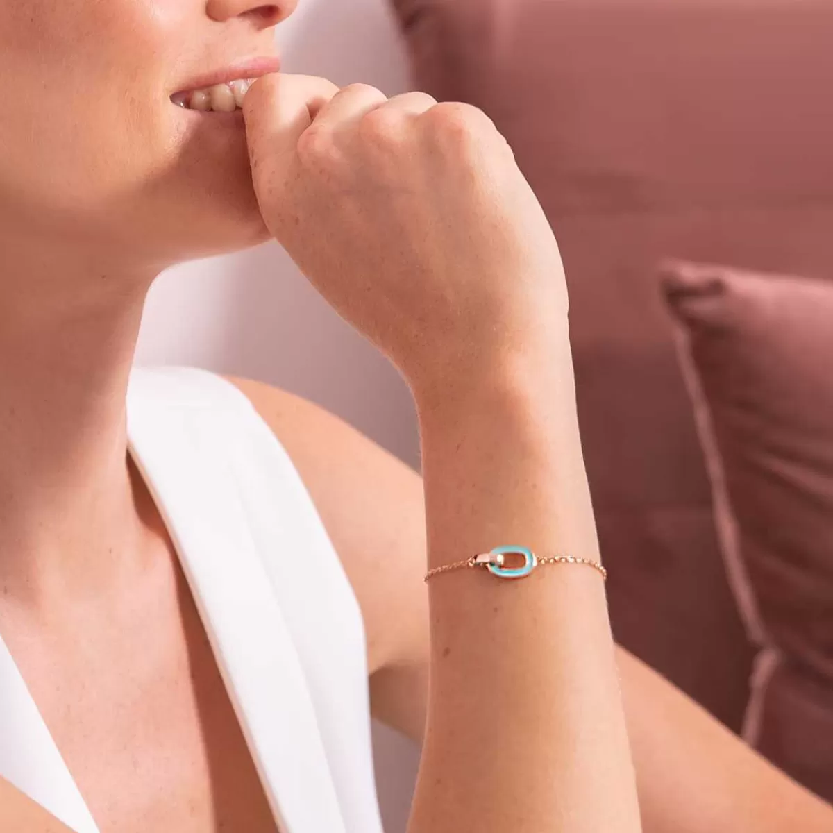 New Bracciale Catena Forzatina Con Doppia Maglia Smaltata Bicolore Bracciali