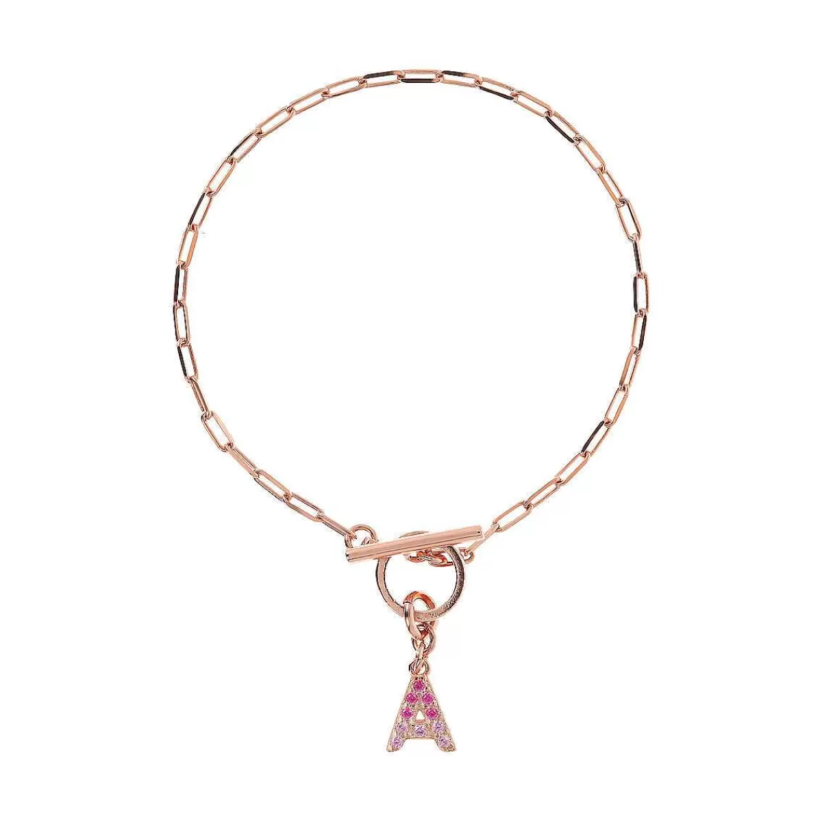 Clearance Bracciale Catena Forzatina Con Pendente Lettera Pave In Cubic Zirconia Bracciali