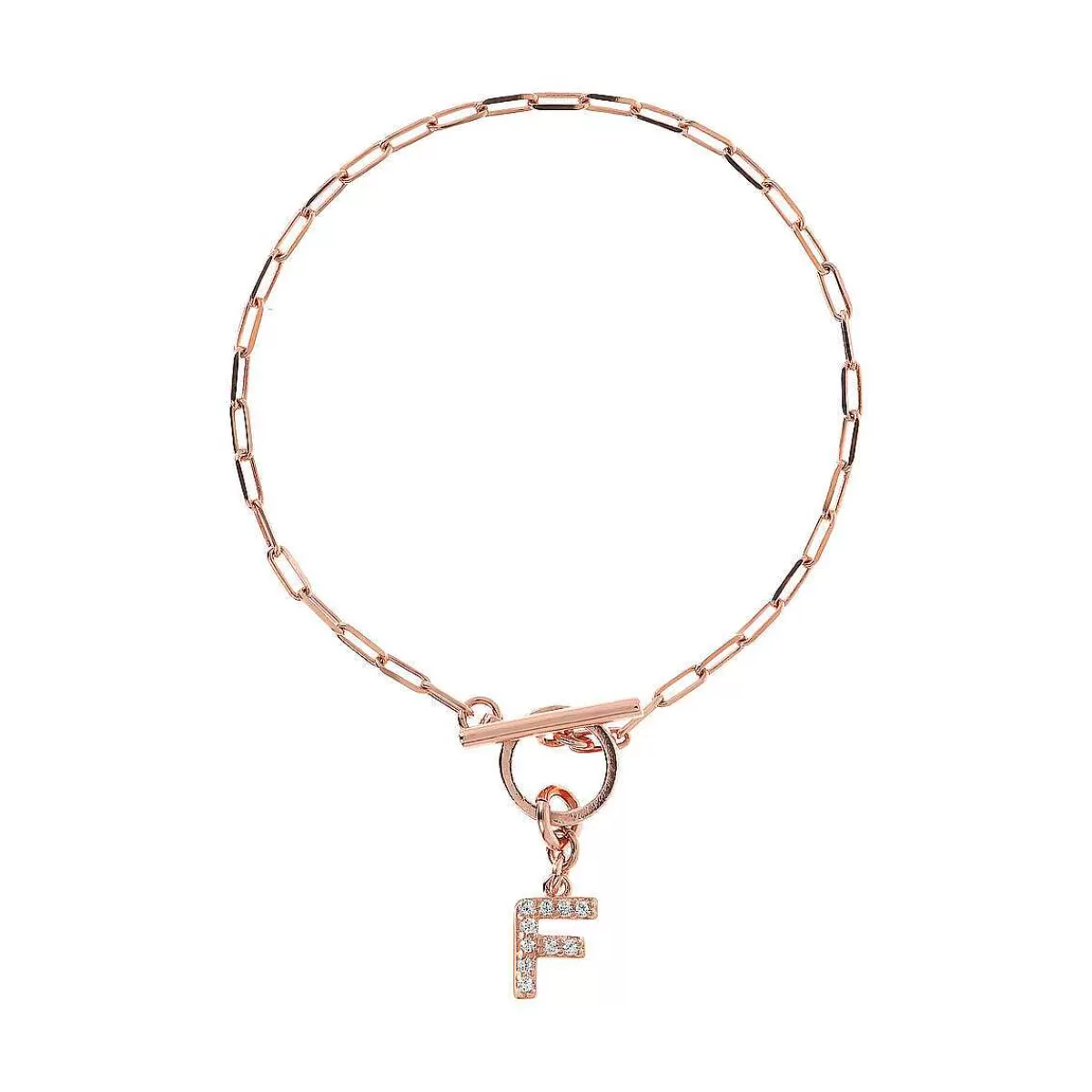 Clearance Bracciale Catena Forzatina Con Pendente Lettera Pave In Cubic Zirconia Bracciali