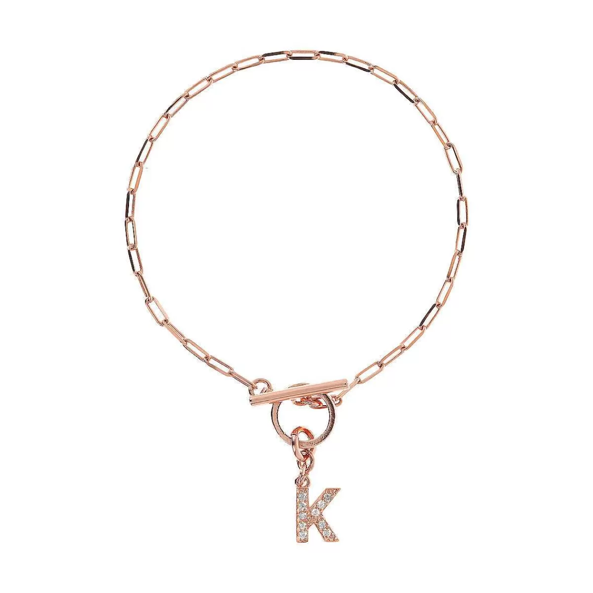 Clearance Bracciale Catena Forzatina Con Pendente Lettera Pave In Cubic Zirconia Bracciali
