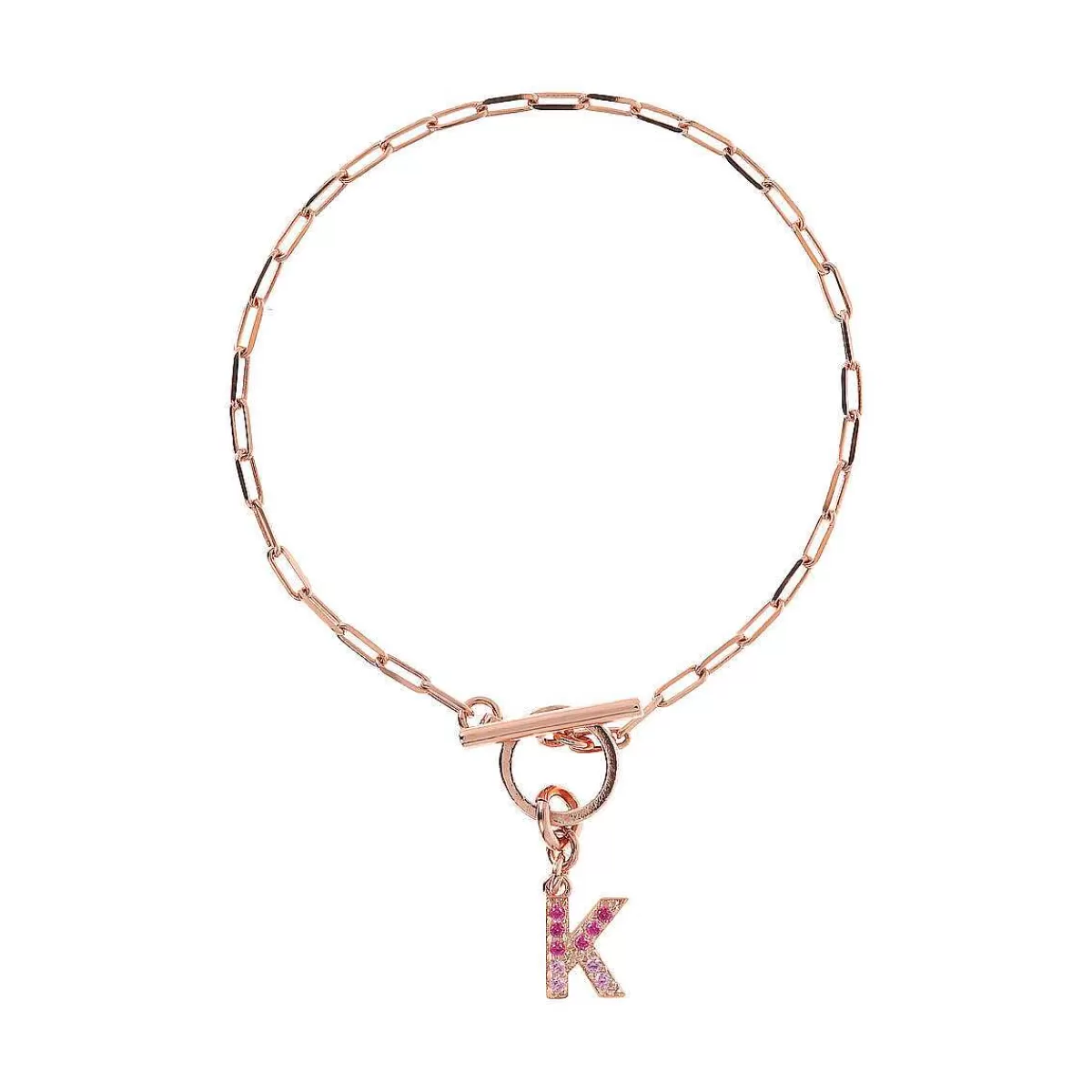 Clearance Bracciale Catena Forzatina Con Pendente Lettera Pave In Cubic Zirconia Bracciali