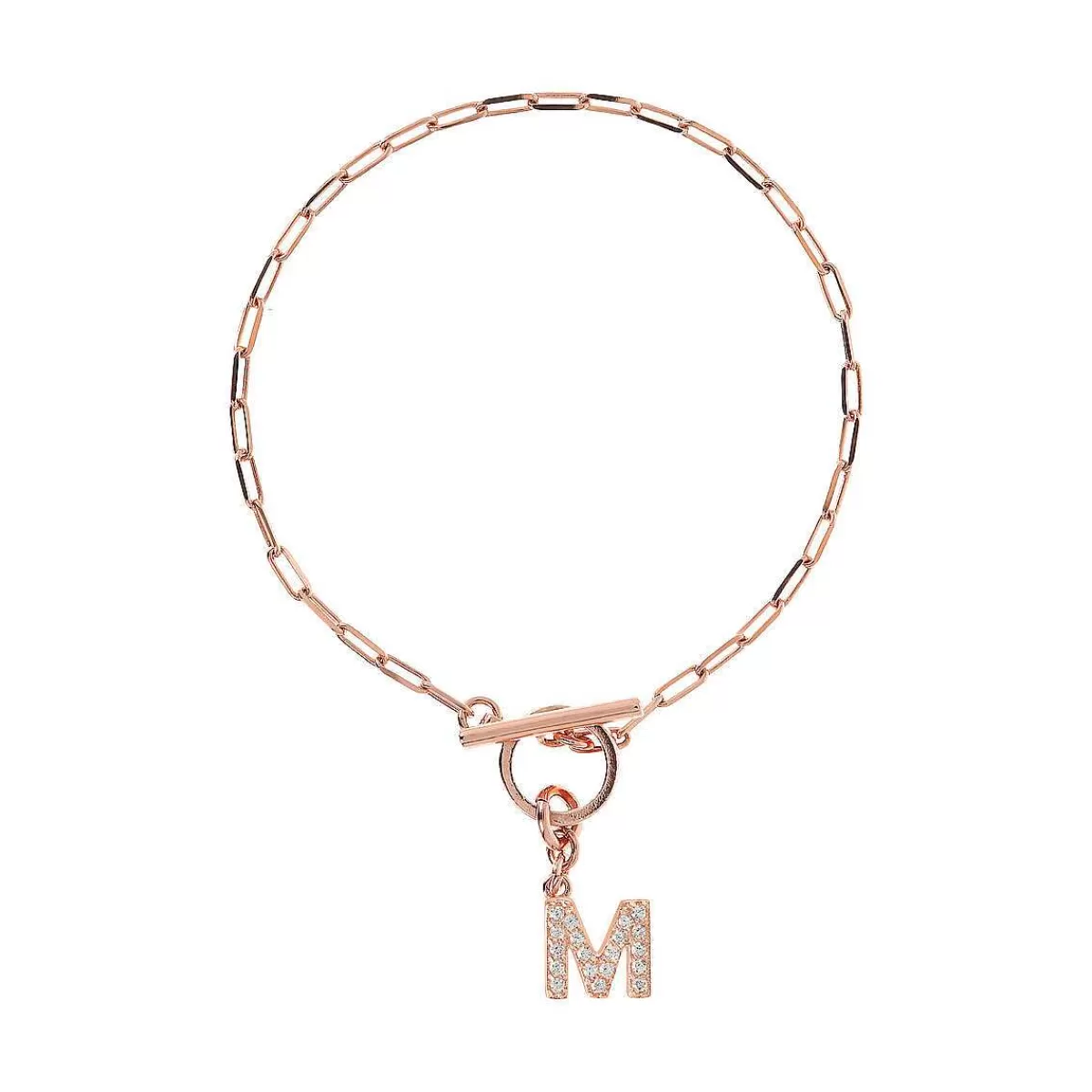 Clearance Bracciale Catena Forzatina Con Pendente Lettera Pave In Cubic Zirconia Bracciali