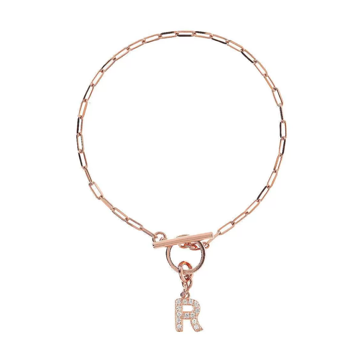 Clearance Bracciale Catena Forzatina Con Pendente Lettera Pave In Cubic Zirconia Bracciali