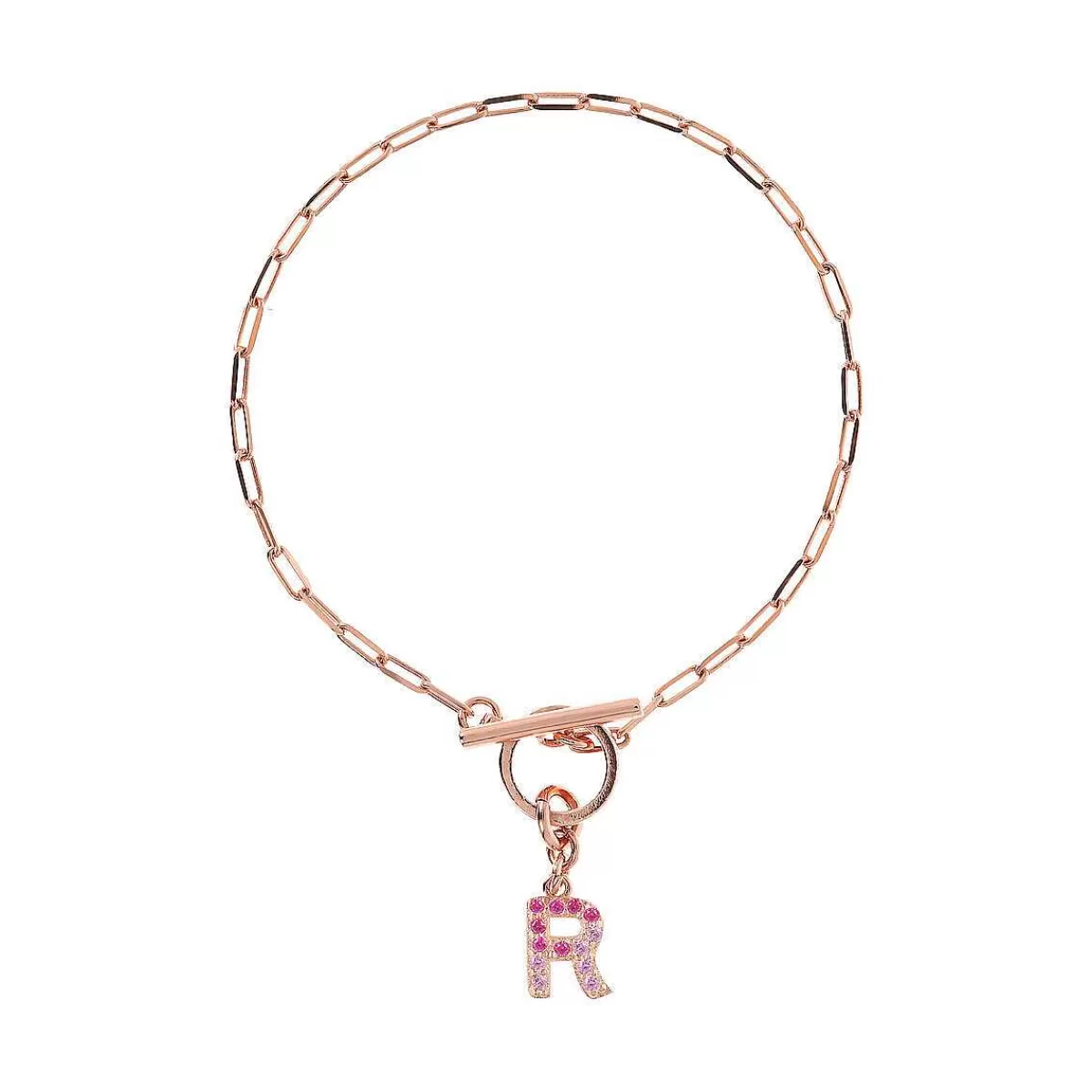 Clearance Bracciale Catena Forzatina Con Pendente Lettera Pave In Cubic Zirconia Bracciali