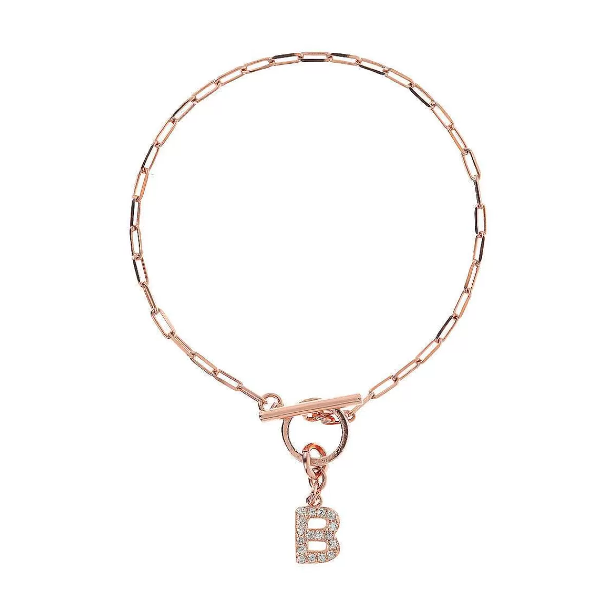 Clearance Bracciale Catena Forzatina Con Pendente Lettera Pave In Cubic Zirconia Bracciali
