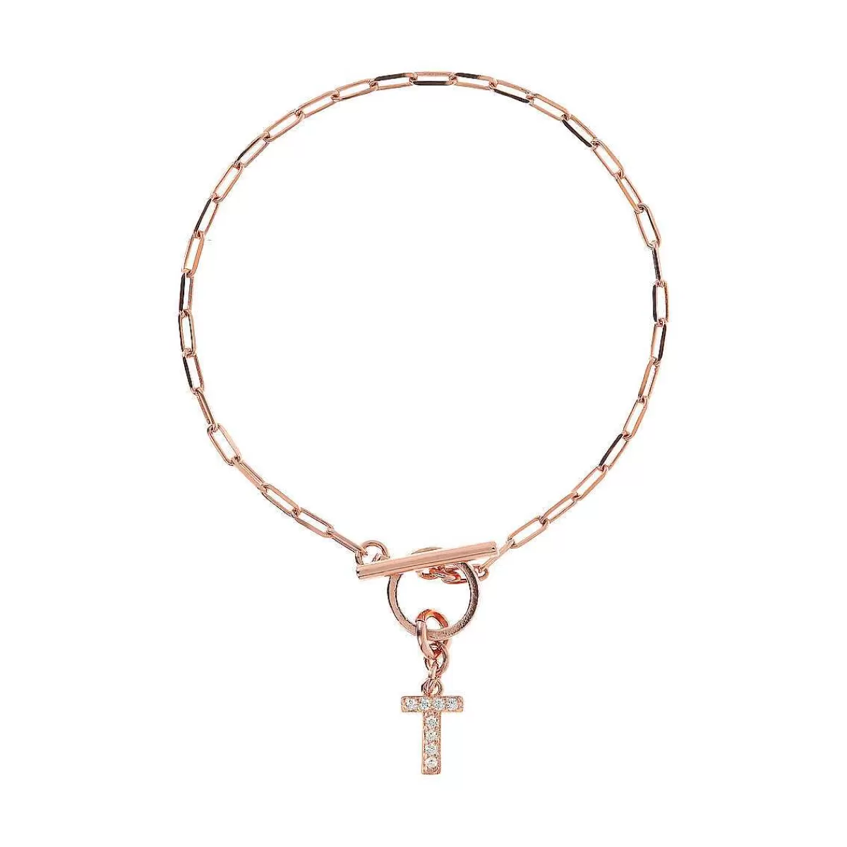 Clearance Bracciale Catena Forzatina Con Pendente Lettera Pave In Cubic Zirconia Bracciali