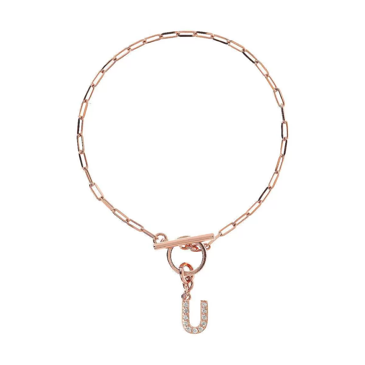 Clearance Bracciale Catena Forzatina Con Pendente Lettera Pave In Cubic Zirconia Bracciali