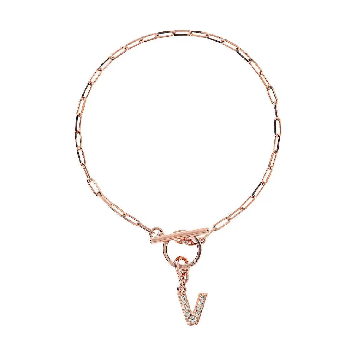 Clearance Bracciale Catena Forzatina Con Pendente Lettera Pave In Cubic Zirconia Bracciali