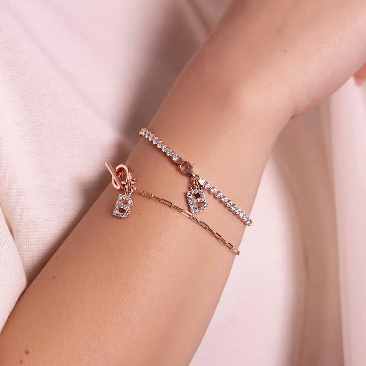 Clearance Bracciale Catena Forzatina Con Pendente Lettera Pave In Cubic Zirconia Bracciali