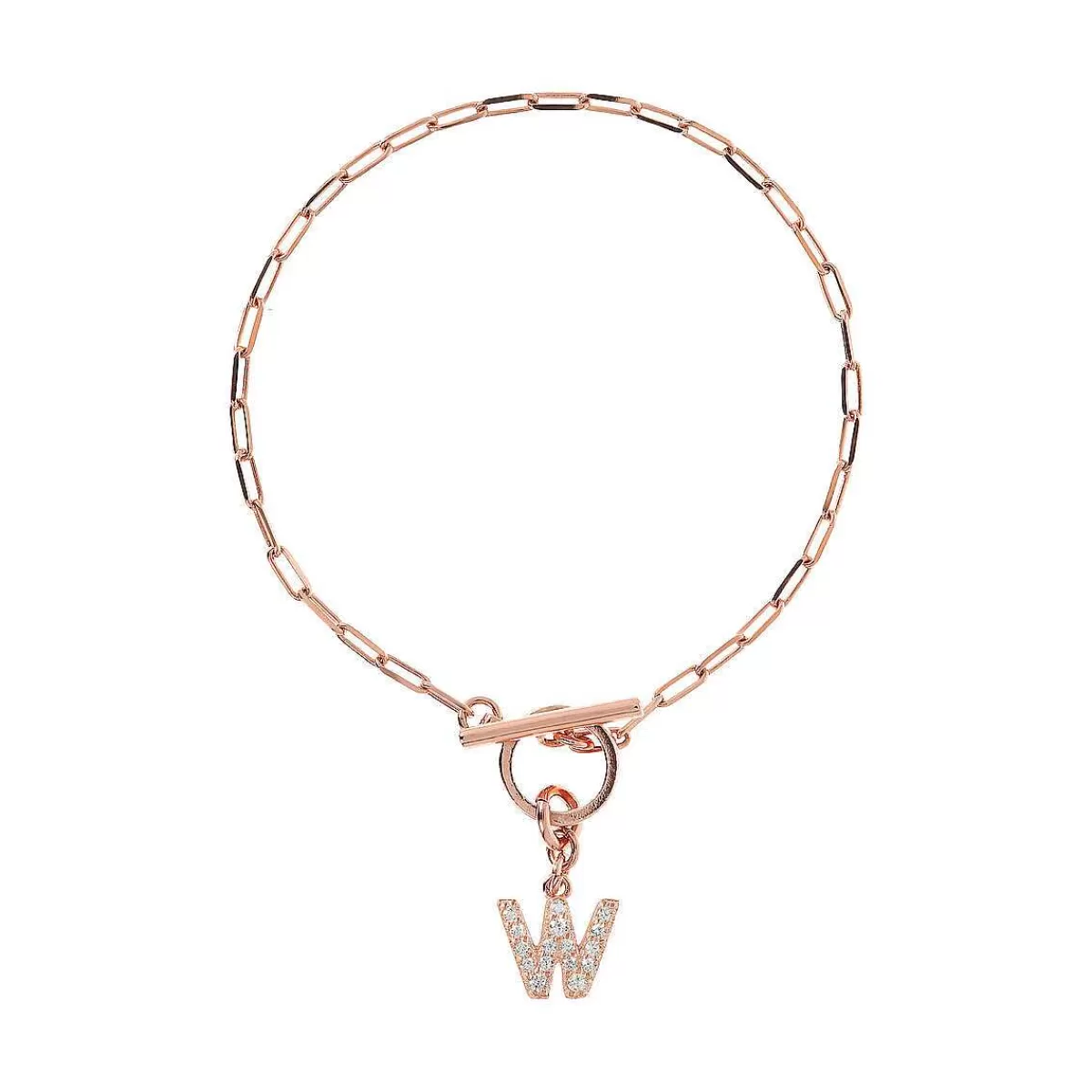 Clearance Bracciale Catena Forzatina Con Pendente Lettera Pave In Cubic Zirconia Bracciali